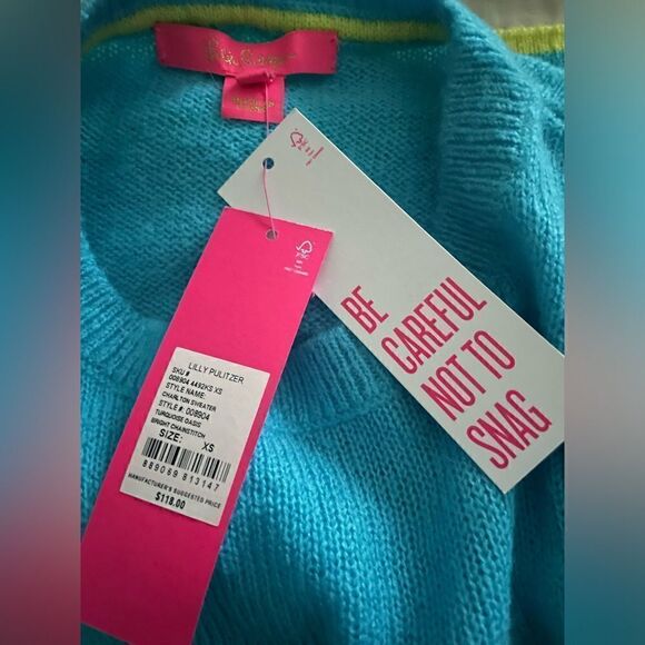 🆕 Women’s Lilly Pulitzer Charlton Sweater Turquoise Oasis Bright Chain stitch XS - Picture 6 of 8